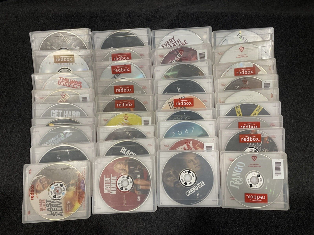 Redbox Mixed DVD Movie Bundle Lot Of 36 W/Cases (No Dups) MIXED GENRESUSED