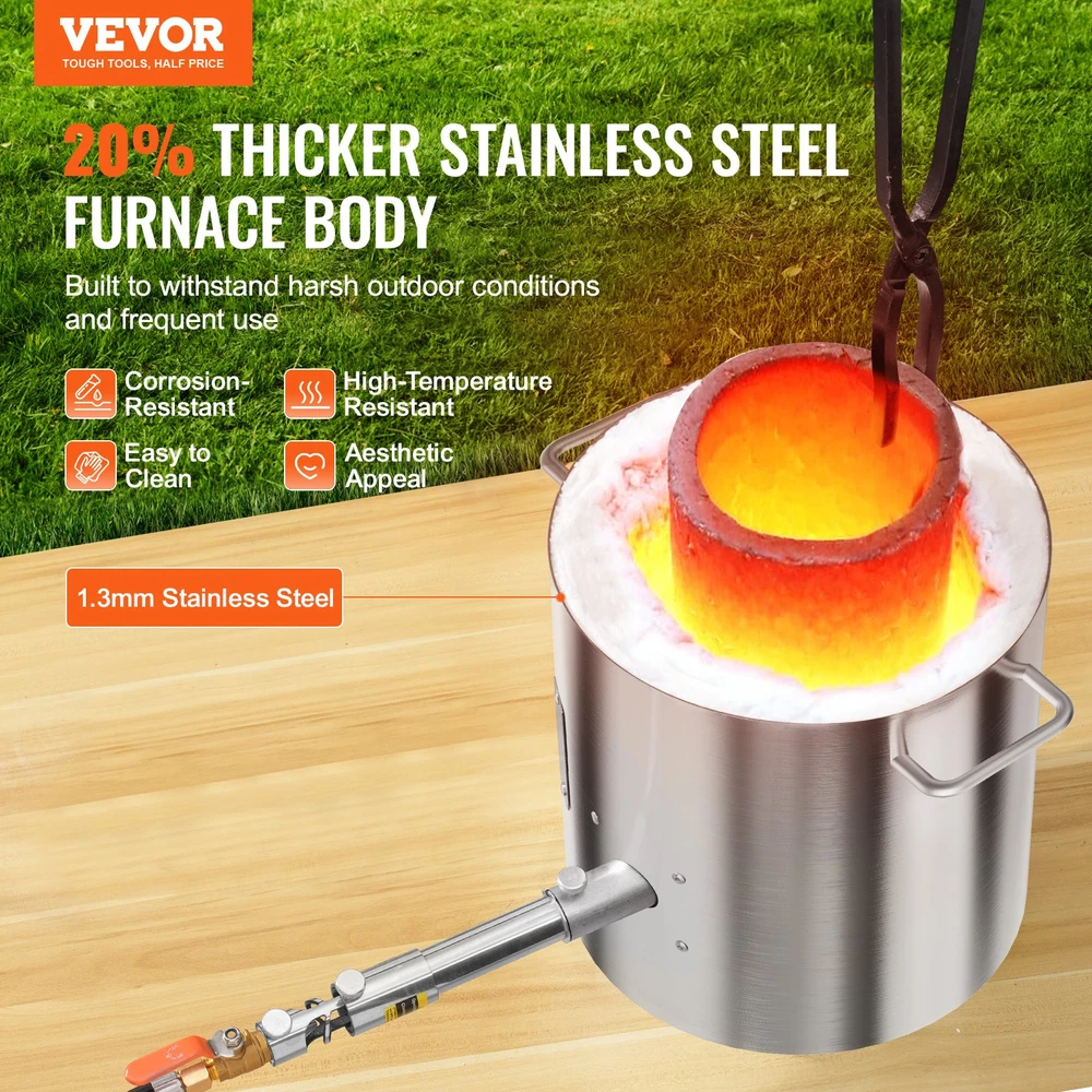 VEVOR 8KG Propane Melting Furnace Kit with Crucible and Tongs for Metal Smelting