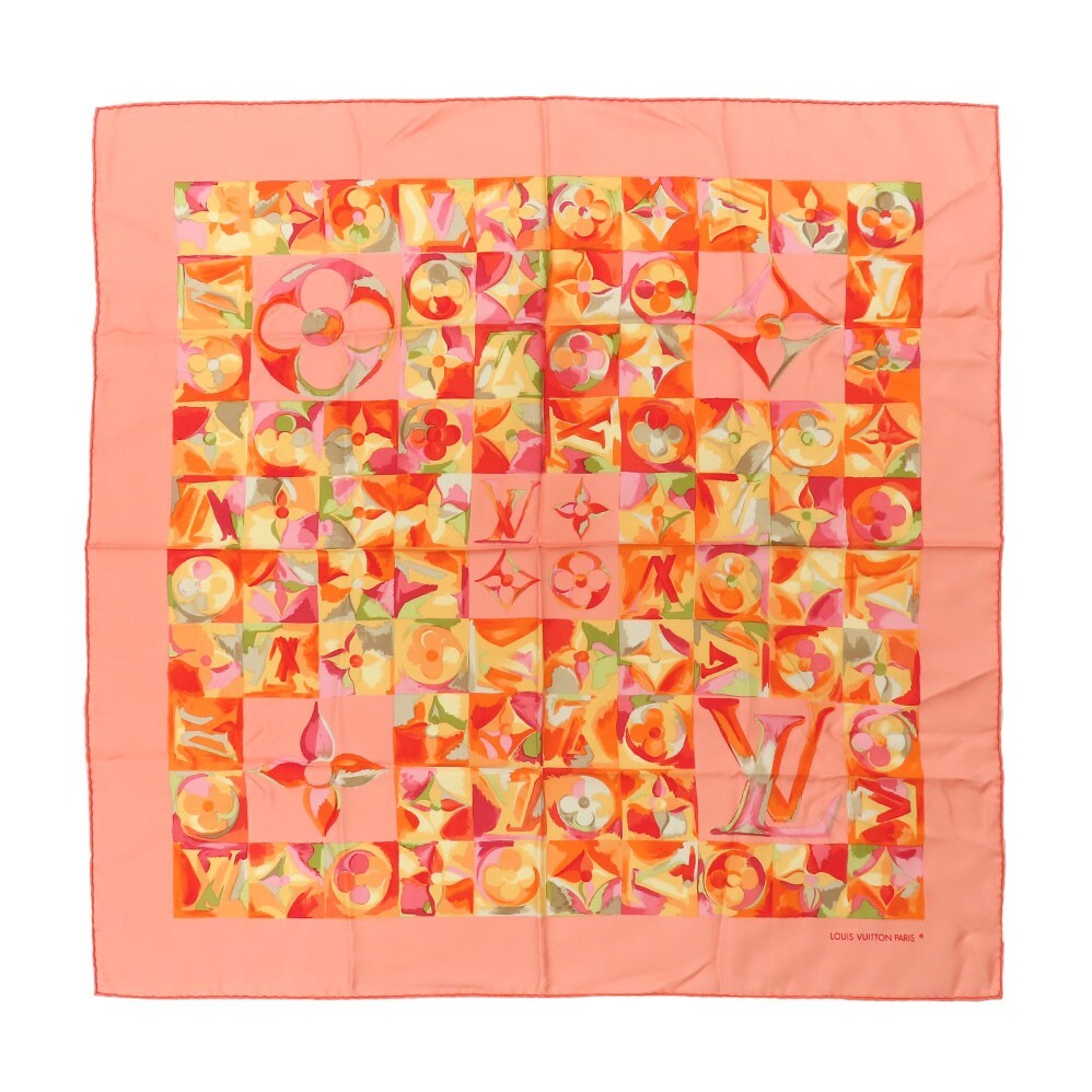 Louis Vuitton Carre au Fil du Temps Silk Scarf Pink Orange Authentic Luxury