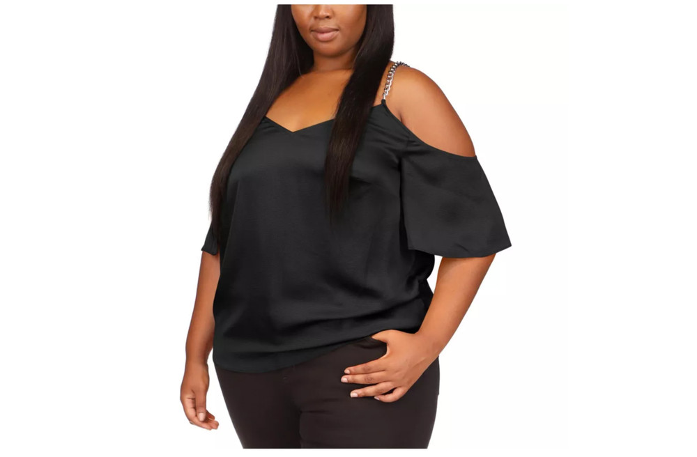 Michael Kors Cold-Shoulder Chain Strap Top Black Plus Size 1X-image