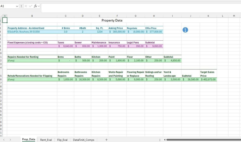 Real Estate Investment Calculator & Rent/Flip Property Evaluation Tool -EZ Excel