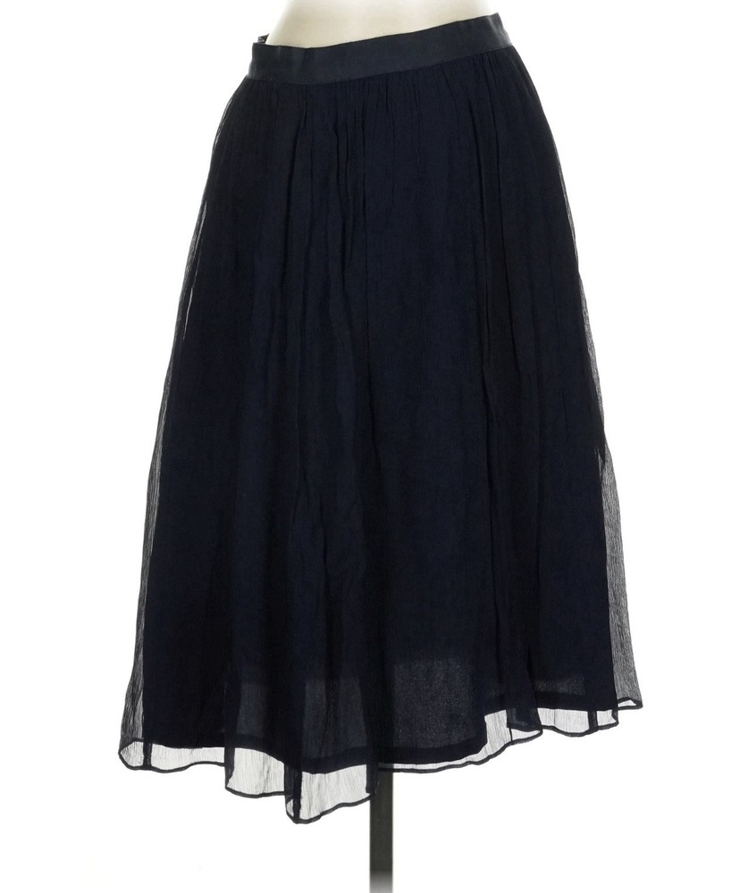 J.CREW Women's Navy Chiffon Pleated Silk Blend Midi Skirt Zip Lined Size 8