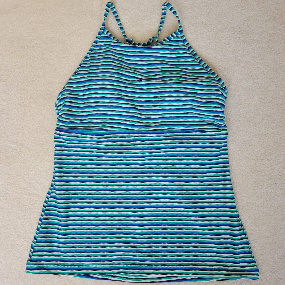 EUC Athleta Mirabella Size S Swim Tankini Top High Neck Removable Pads Textured
