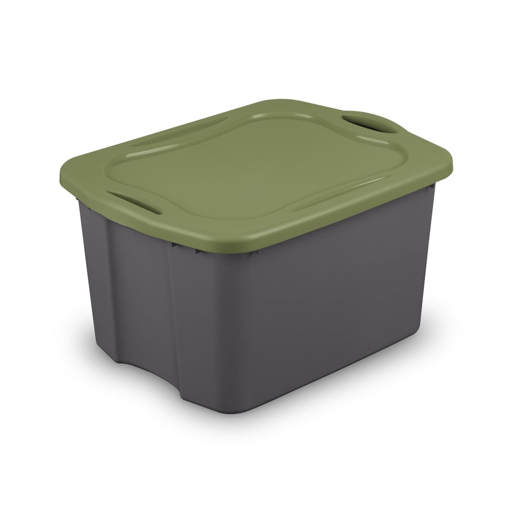 17.5 Gal Gray Green Plastic Storage Bin with Full-Grip EZ Carry Handles