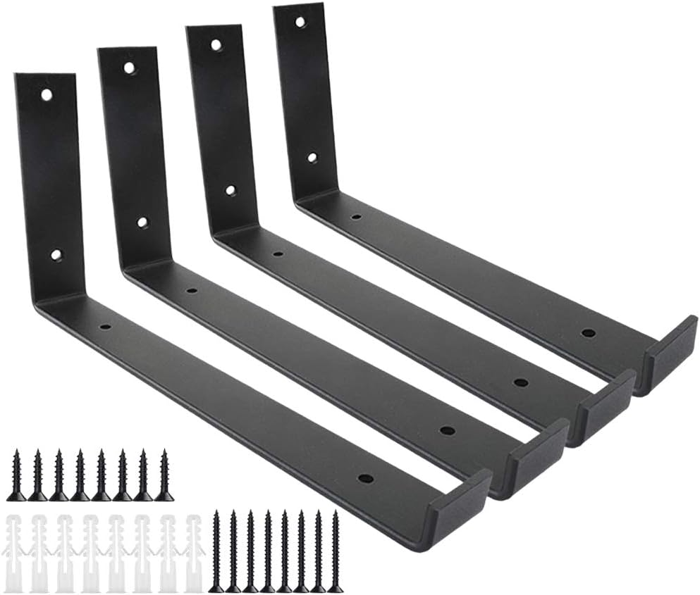 Shelf Brackets 12 Inch 4PCS Heavy Duty Frosted Black Wall Bracket with Lip for F