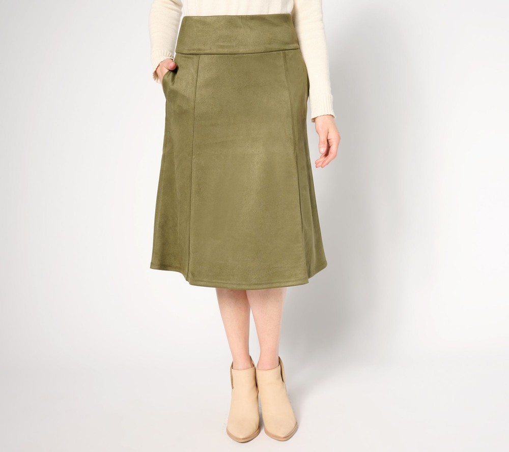Belle by Kim Gravel Women's Plus Sz Skirt 1X PerSuede Me Midi Green A655162