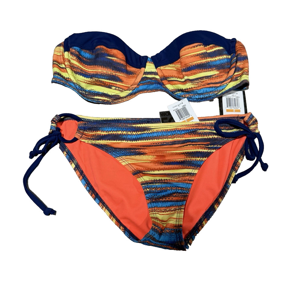 Vintage Y2k Hurley 2 Piece Bikini Set Ikat Striped Pattern Size SM Low Rise NWT