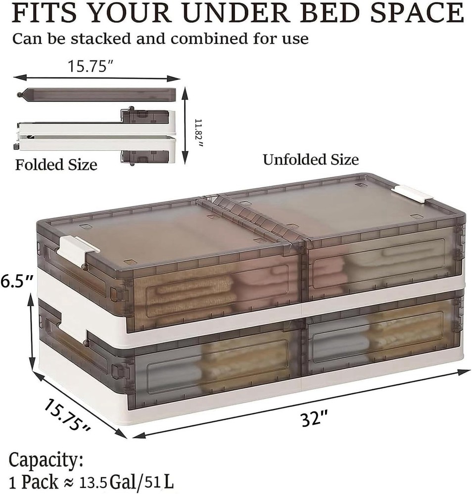 Stackable 11.5Gal Under Bed Storage Containers 2 Pack Clear
