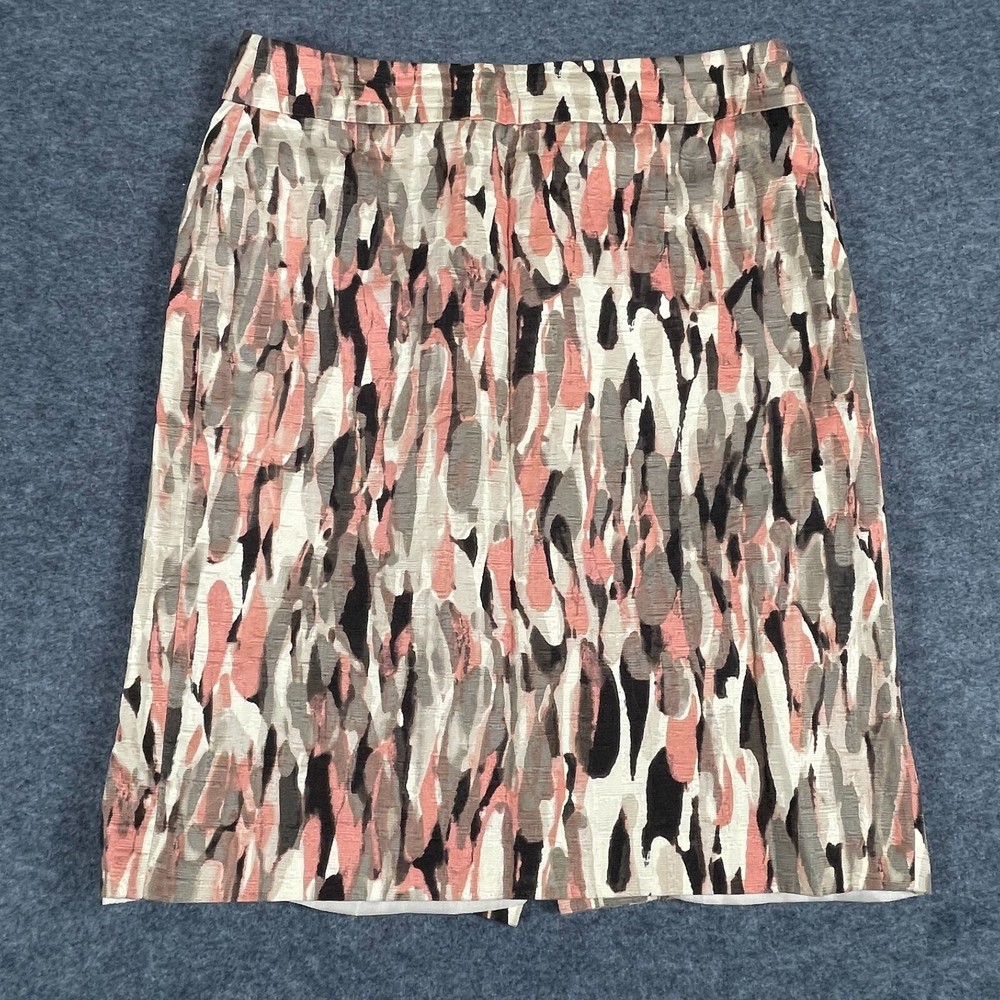 Ann Taylor Skirt Womens 4 Beige Zip Up Lined Cotton Abstract Art Straight Career