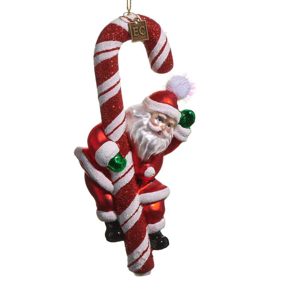 Candy Cane Santa Glass Ornament 6.75