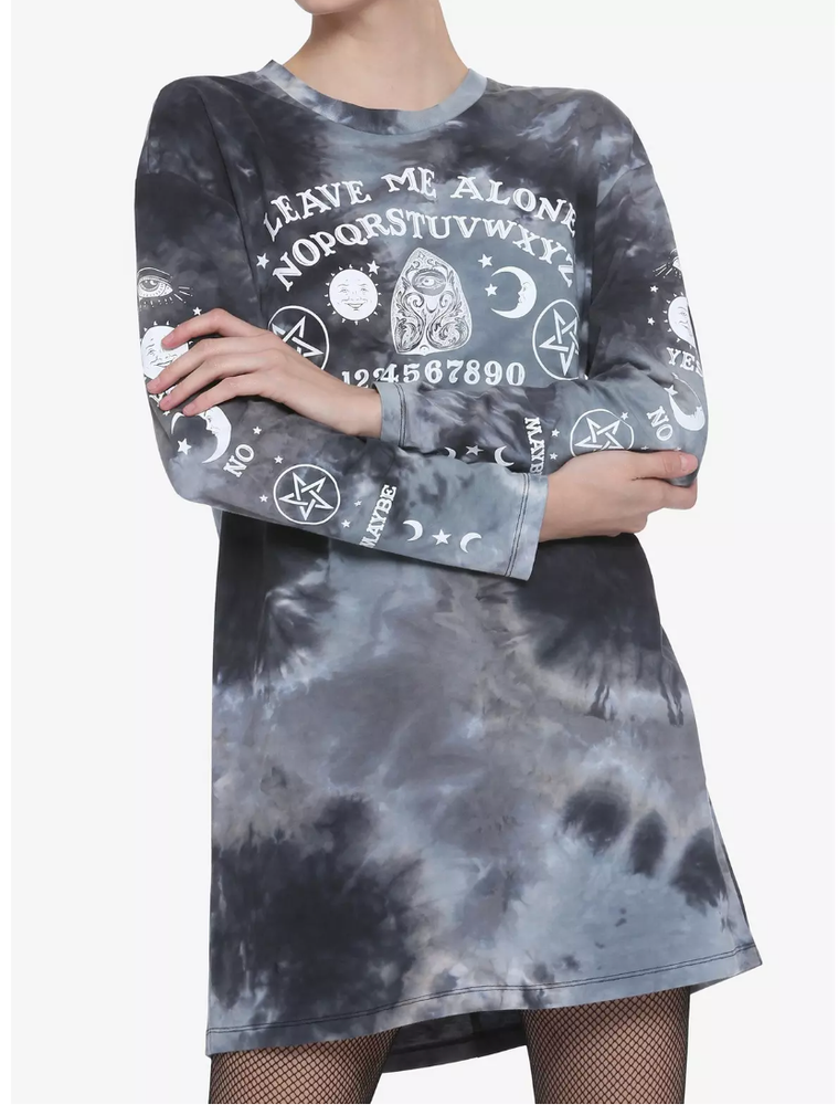 Hot Topic Midnight Hour Leave Me Alone Spirit Board Tie Dye T Shirt Dress in Gray  -image