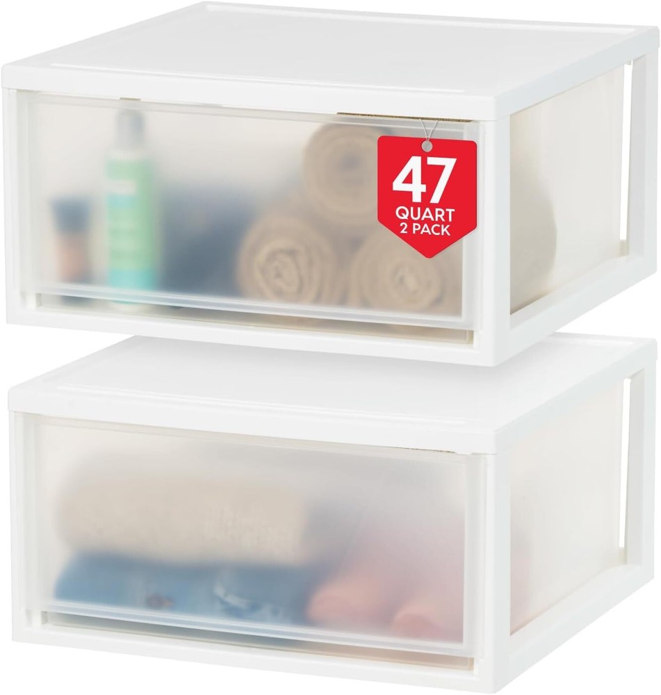 Plastic Drawer Storage Organizer Stacking Drawers, 2-Pack,, White