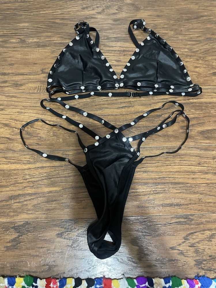 Black Studded 2 Pieces Bikini Set