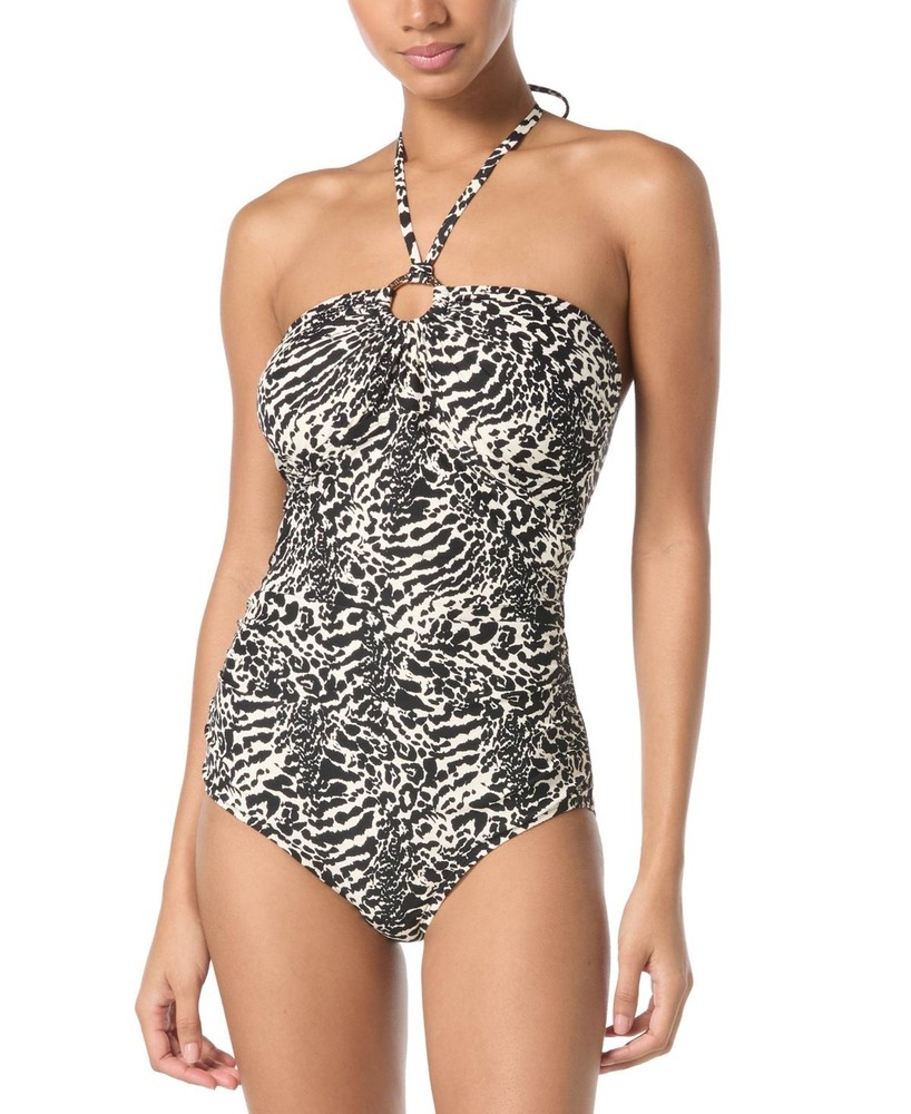 Michael Michael Kors Women's Shirred One- Piece Swimsuit Black Size 8 1551
