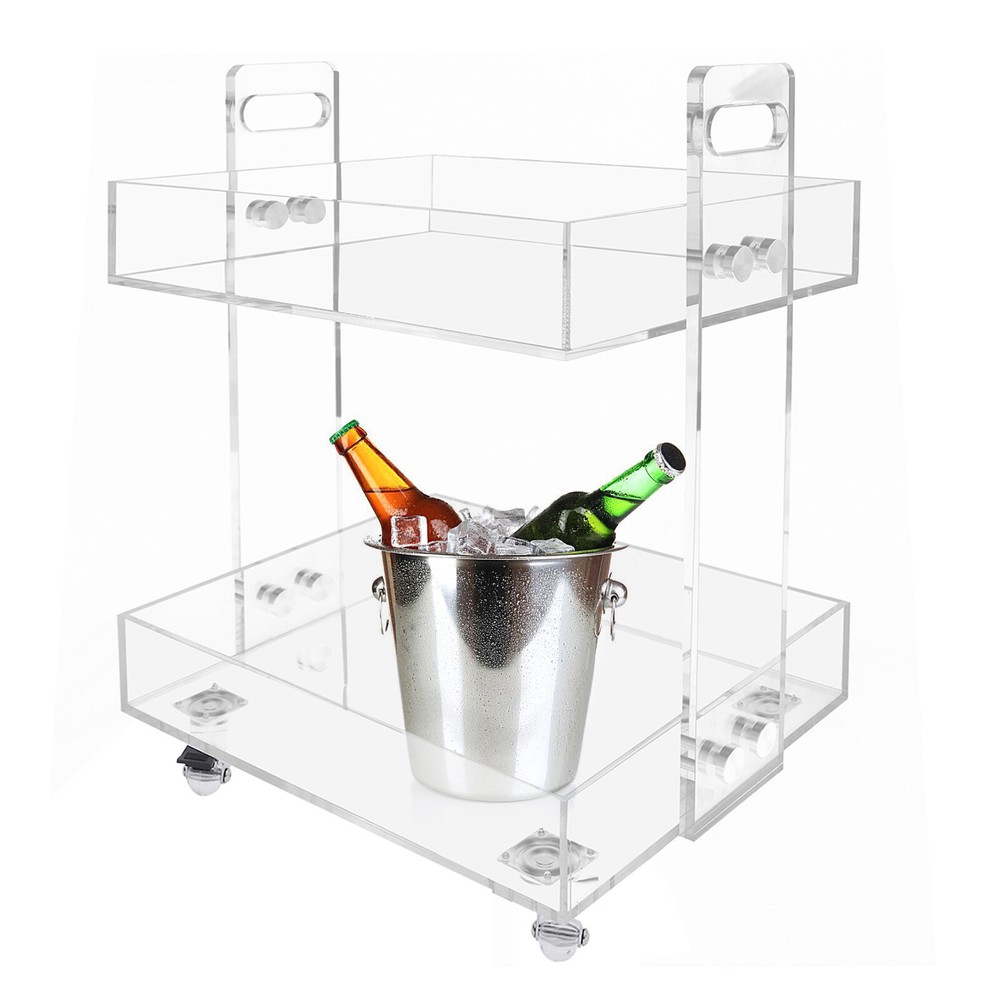 Acrylic Nightstand Transparent End Table Clear Storage Side Table+4 Wheels