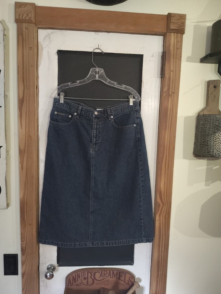 womans Calvin Klein vintage blue denim midi skirt size 12 back slit