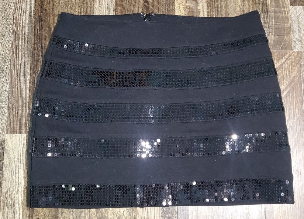 Express Stripe Sequin Black Mini Skirt Women size 0 / Zip / Holiday Party