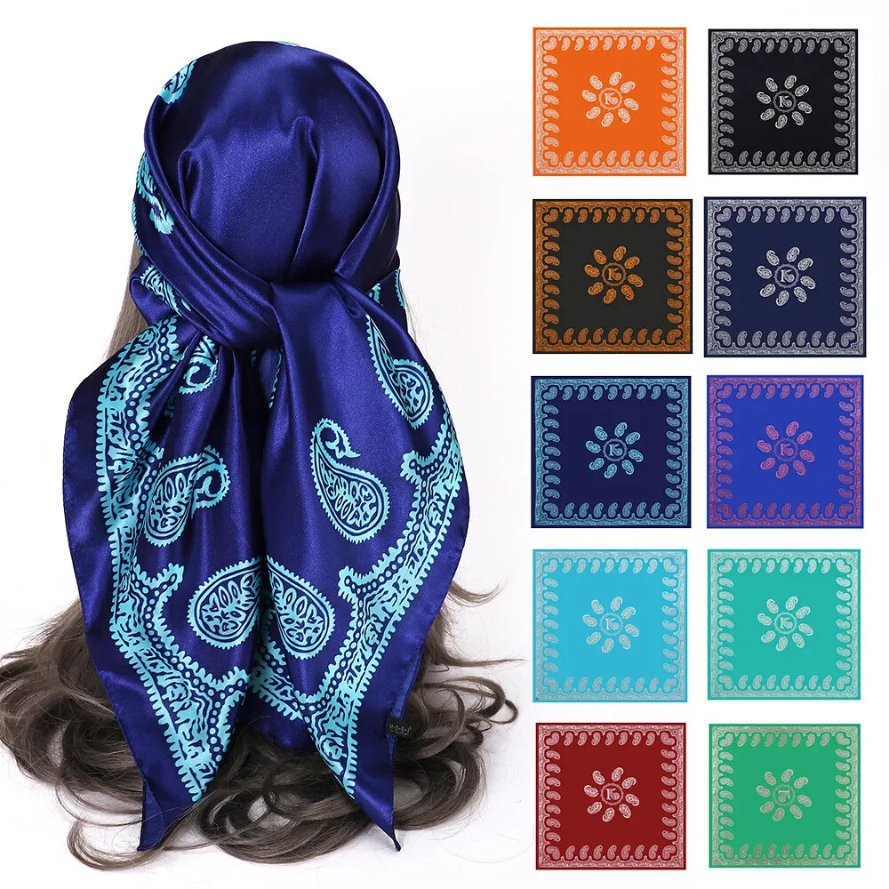Paisley Silk Satin Scarf for Women Fashion Shawl Wrap Large Bandana Head Hijab