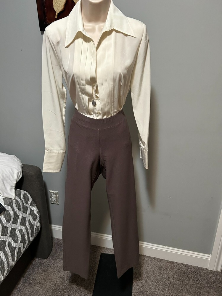 EILEEN FISHER BROWN ELASTIC WAIST STRETCY CROP  PANTS MEDIUM