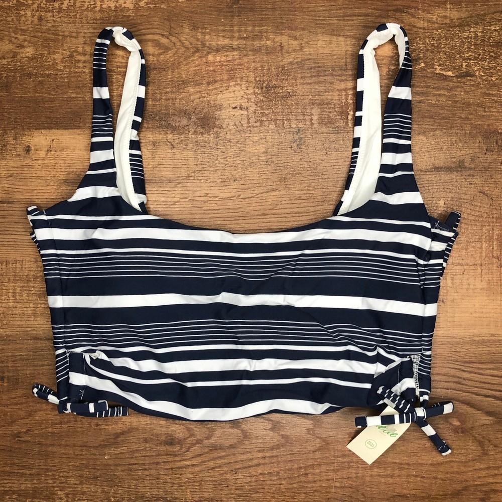 Aerie Navy Blue White Stripe Scoop Bikini Top Size Medium Swimsuit NWT