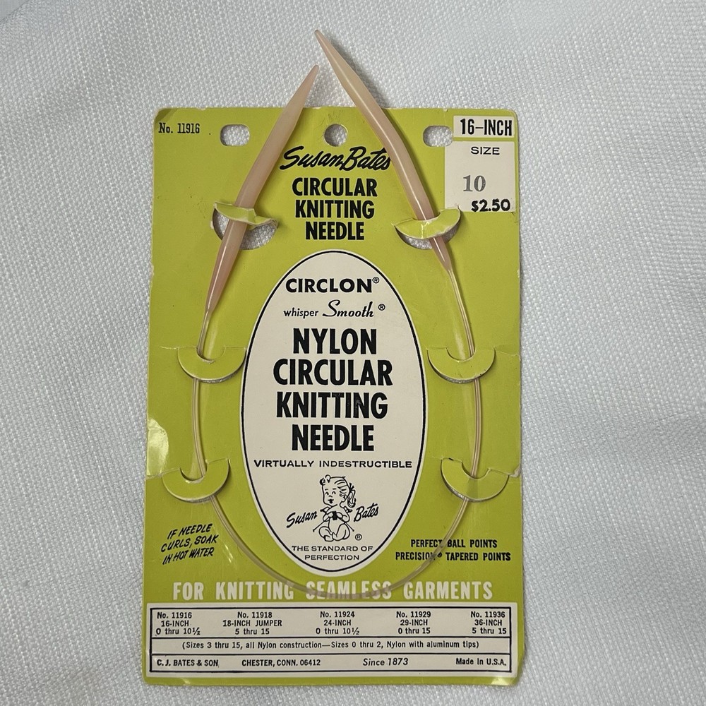 Vintage Susan Bates Circlon Size 10 16-Inch Nylon Circular Knitting Needles NOS