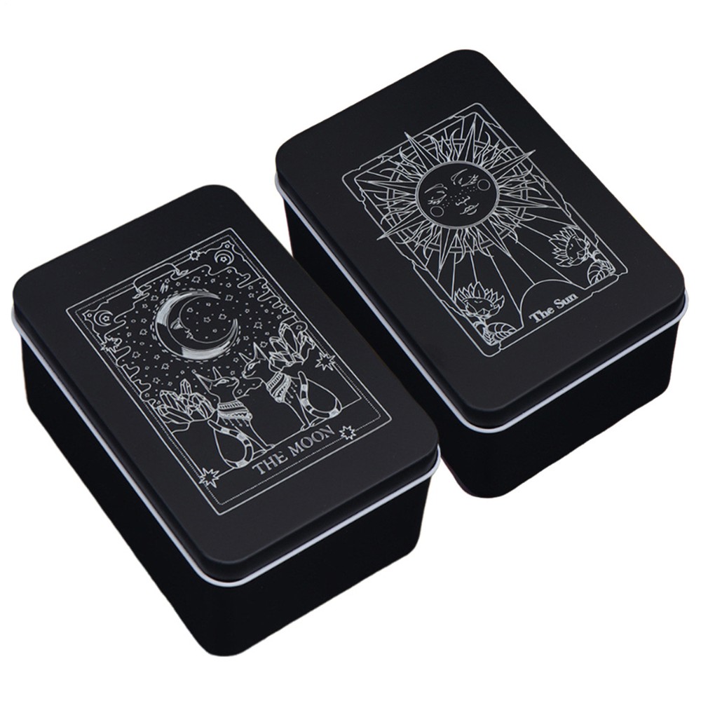 Moon & Sun Tarot Card Holder - Small Metal Storage Box for Fortune Telling Cards