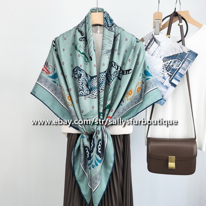 Sallys 70% Cashmere 30% Silk Wrap Scarf Leopard Print Double Face Shawl 53