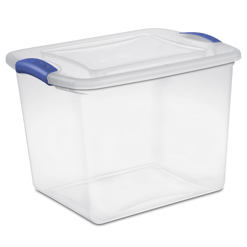 Sterilite 27 Quart Clear Blue Small Storage Bin with Latching Lid