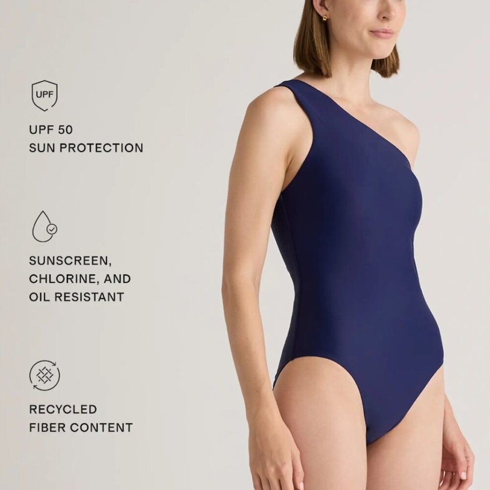 Quince Italian One Shoulder One-Piece Swimsuit - Navy