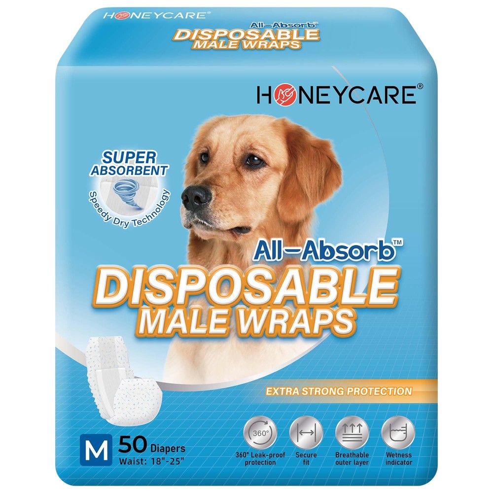 All-Absorb A25 Male Dog Wrap, 50 Count, Medium, White