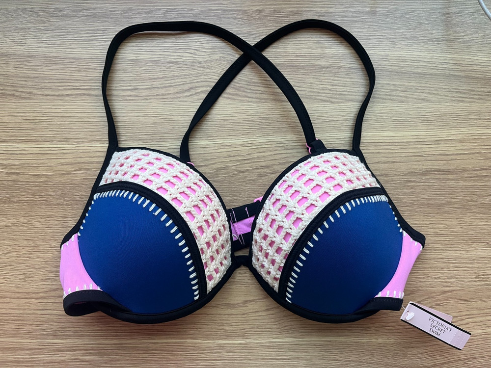 Victoria's Secret 36C Swim The Flirt Bandeau Crochet Surf Bikini Blue Pink
