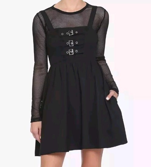Hot Topic Multi Buckle Pinafore Dress Gothic Punk Fairy Grunge Black Women-image