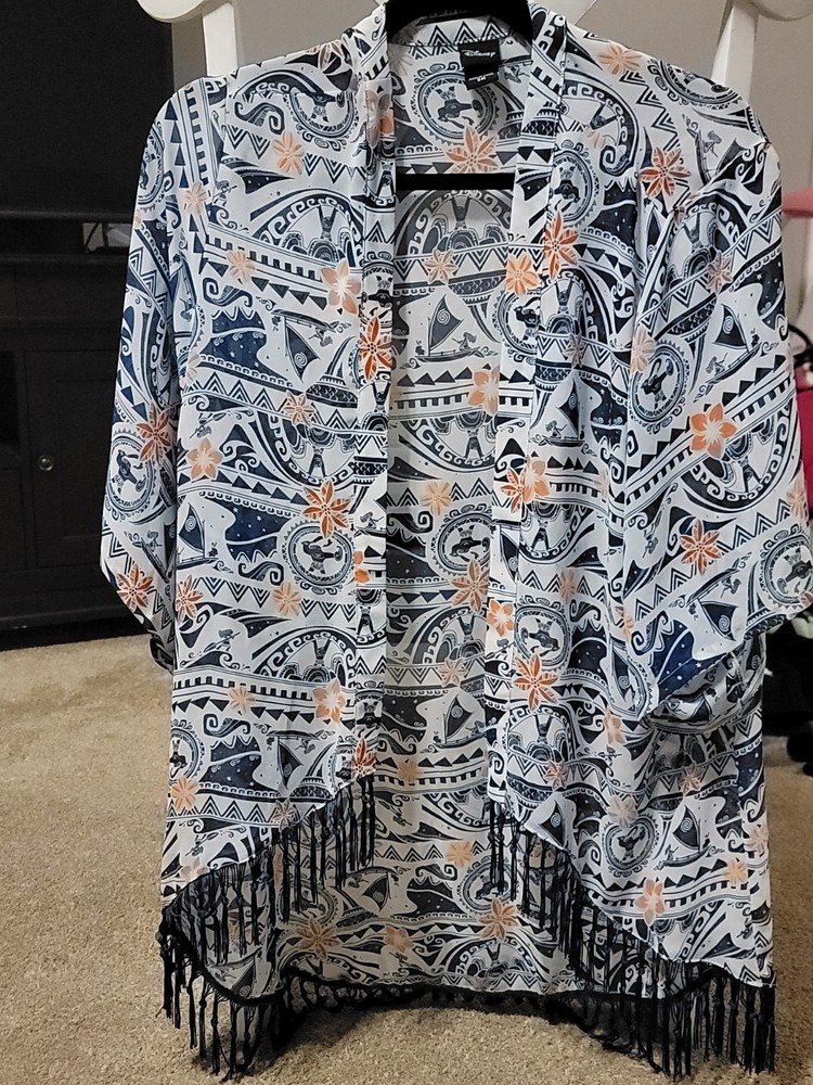 Disney Moana Beach Shall Coverup Blue and White Hot Topic Women's Size M