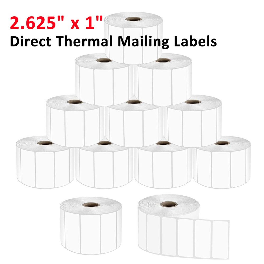 1x2 5/8 Direct Thermal Shipping Labels 2000/Roll FBA UPC Zebra Amazon Compatible-image