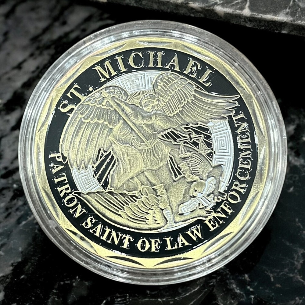 Law Enforcement Police St. Michael Patron Saint Challenge Coin -Protective Case