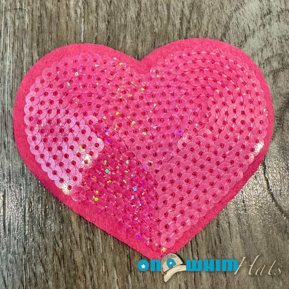Pink Sequin Heart Iron-On Patch