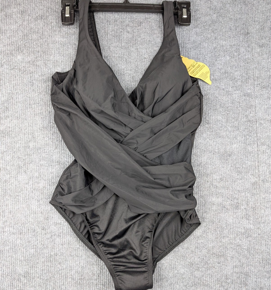 Miraclesuit Sanibel Swimsuit Womens 10 Black Ruched One Piece Smoothing Shaping
