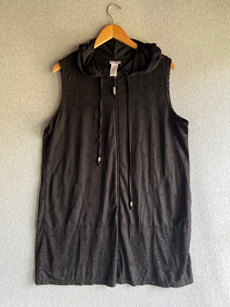Dotti Cover Up Womens Large Black Full Zip Hooded Beachy Resort Wear