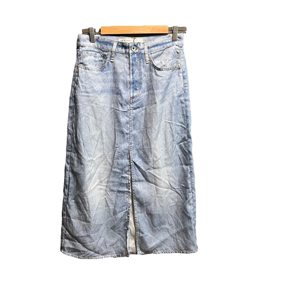 Rag & Bone Tulip Liquid Miramar Faux Denim Travel Women's Midi Skirt Size 26