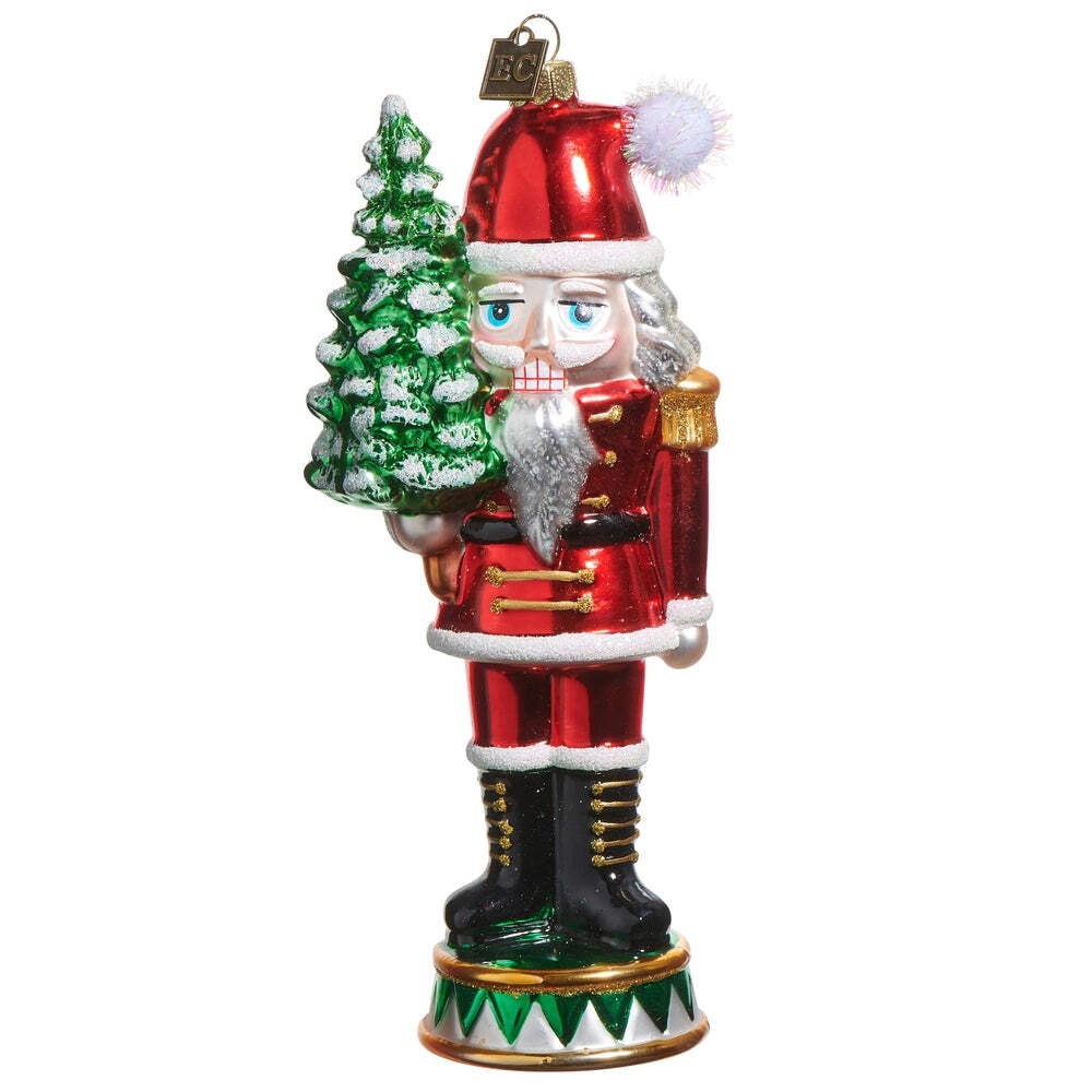 Nutcracker Holding Christmas Tree Glass Ornament 7