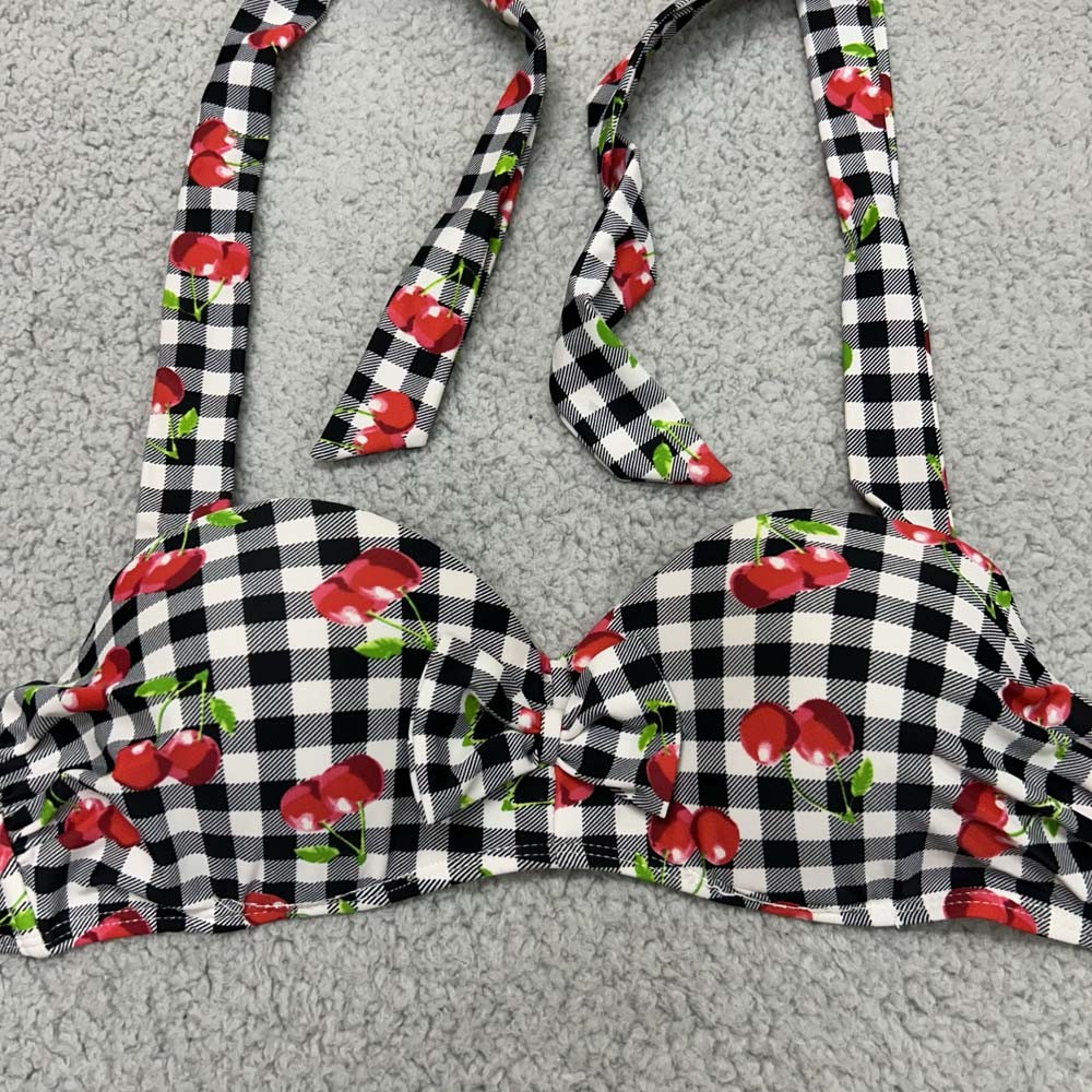 Hot Topic Swim Bikini Top Womens Size Medium Beach Swimwear Cherry plaid