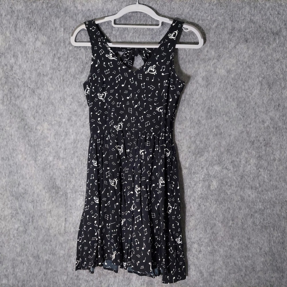 Hot Topic XS black music note swing dress with cutout sleeves-image