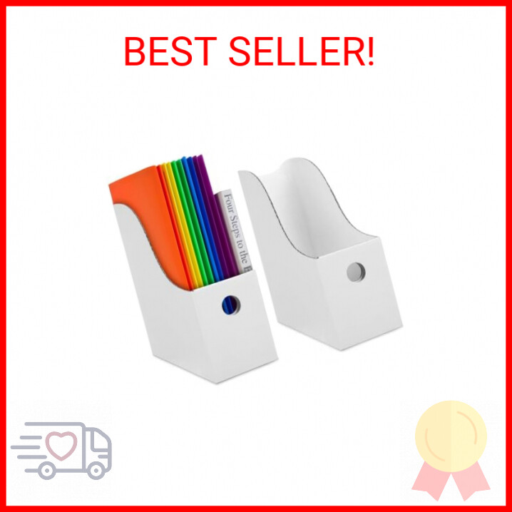 Dunwell White Magazine File Holder (2 Pack) - Sturdy Cardboard Magazine Holder,