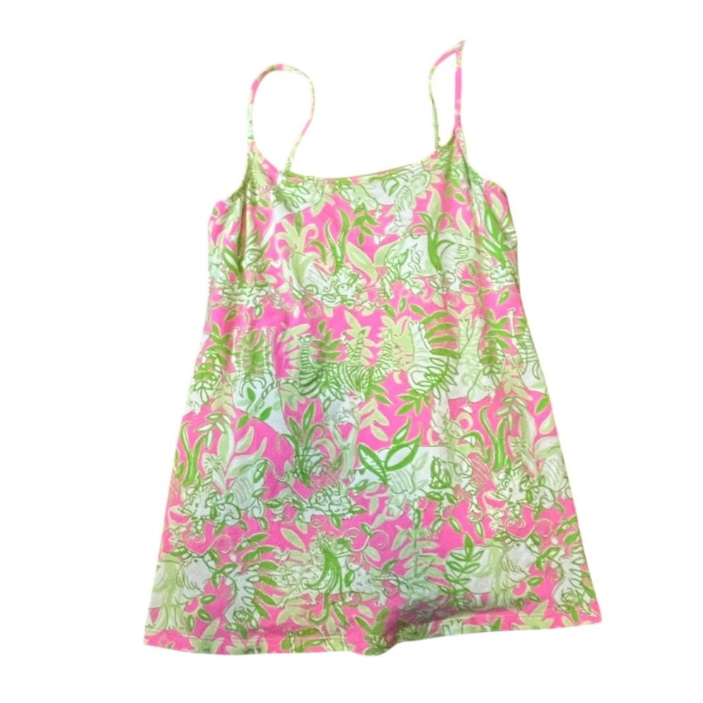 Lilly Pulitzer One-Piece Swimsuit Pink and Green Jungle themed– Size 8