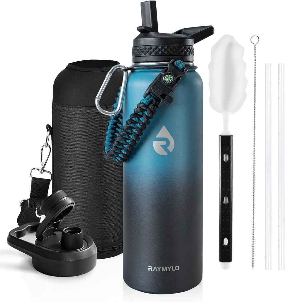Insulated Water Bottle 40 oz, Triple Wall Vacuum 40 Ounces, Indigo/Black