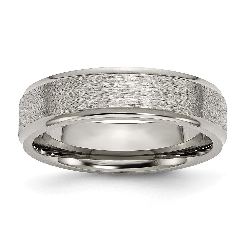 Titanium Brushed Center 6mm Ridged Edge Band Ring Size 10 for Men 3.49gm