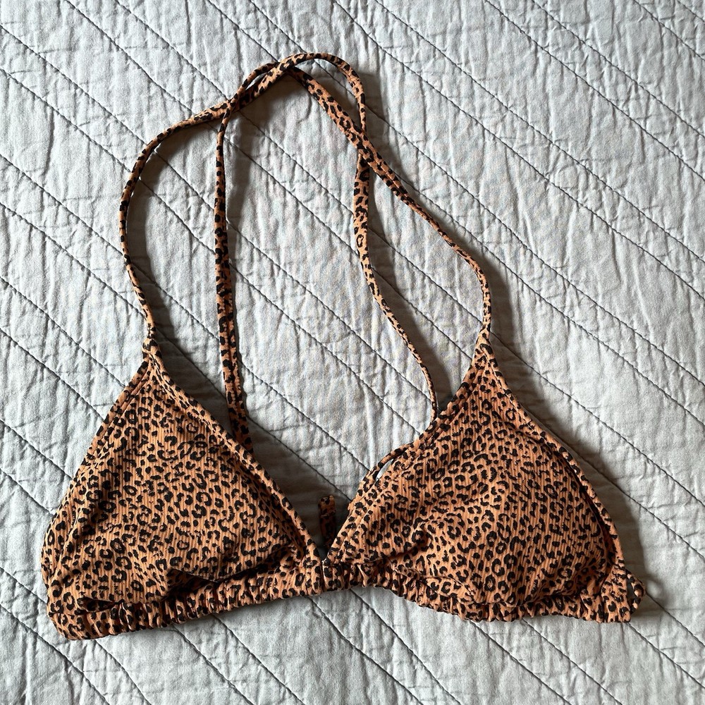 Juniors Ribbed Triangle Bikini Top  Xhilaration Brown Animal Print Size Large