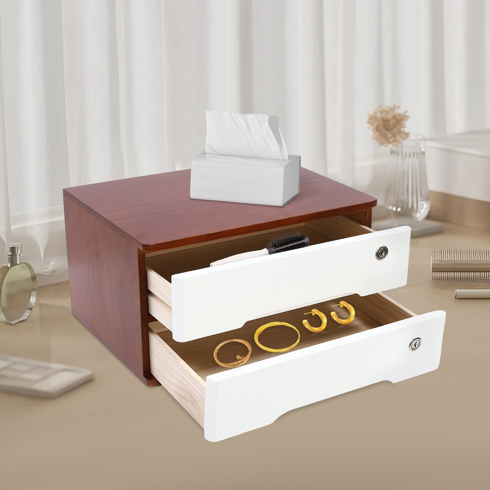 Wooden Desktop Storage Box, Desk Organizer, Desktop Storage Box+Lockable Drawer