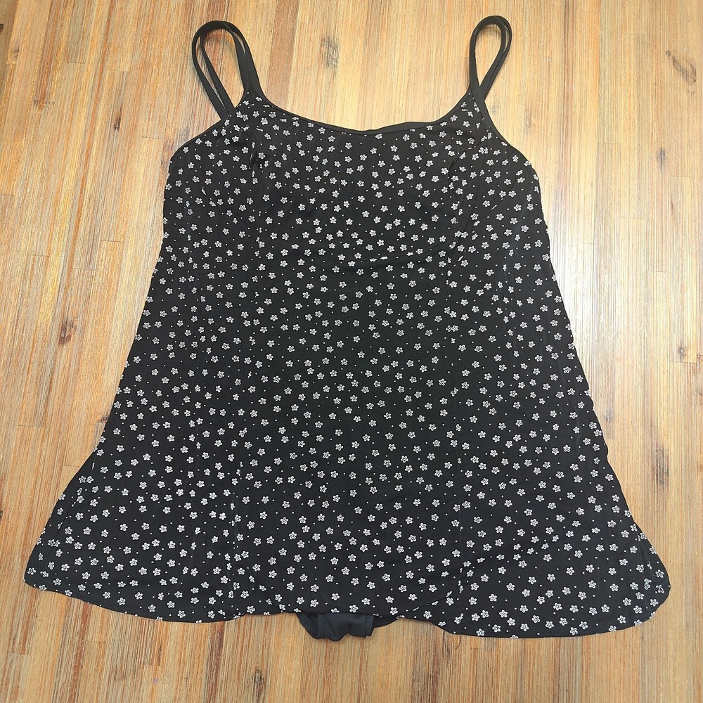 Vintage Cherokee Black W/ Flowers bathing suit one piece swimsuit dress Size 18w