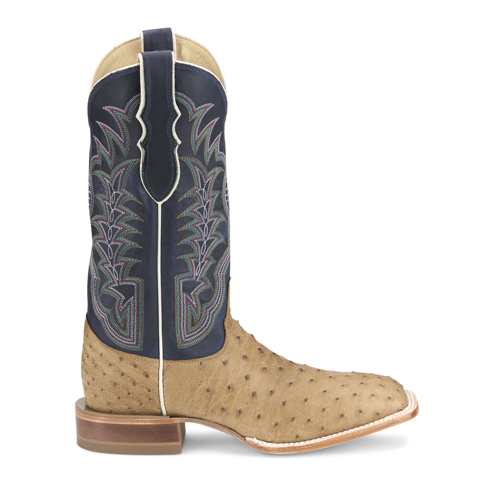 Justin Boots Chisolm Full Quill Ostrich Embroidered Square Toe Cowboy  Mens Size